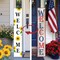 Two Sided Summer 4th of July Porch Sign, Wooden Sunflower Patriotic Independence Day Welcome Sign for Front Door Decor, Tall Vertical Leaner Standing Americana Outdoor Decorations